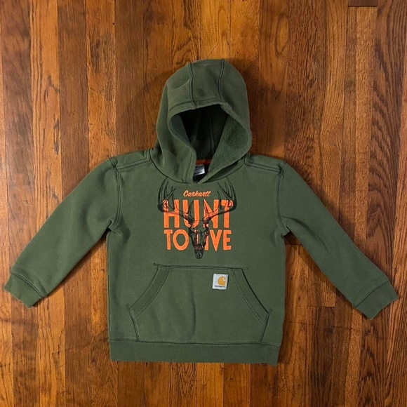 Vintage Carhartt Hunt To Live Outdoor Hunting Green Pullover Hoodie Sweatshirt 7 - Picture 1 of 3